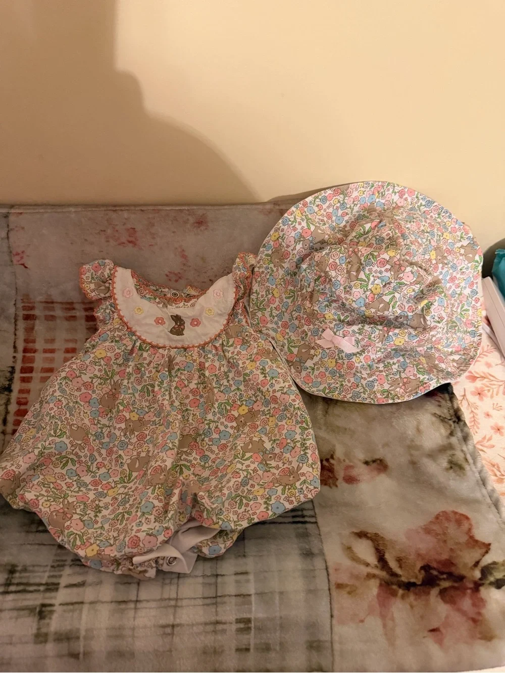 Floral Baby Romper & Matching Sun Hat - Pastel Multi